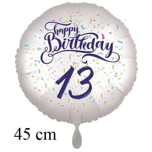 Luftballon zum 13. Geburtstag mit Helium, Happy Birthday - Konfetti