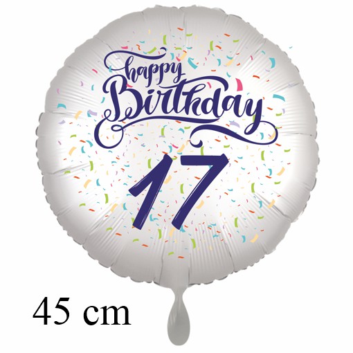 Luftballon zum 17. Geburtstag mit Helium, Happy Birthday - Konfetti