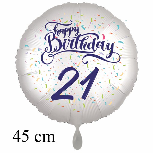 Luftballon zum 21. Geburtstag mit Helium, Happy Birthday - Konfetti