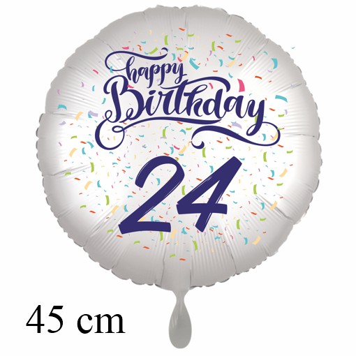 Luftballon zum 24. Geburtstag mit Helium, Happy Birthday - Konfetti