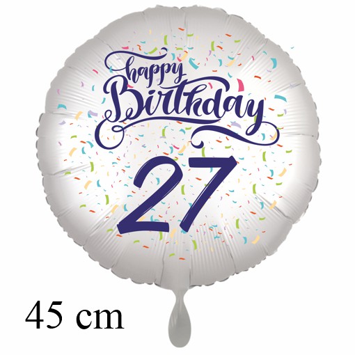 Luftballon zum 27. Geburtstag mit Helium, Happy Birthday - Konfetti
