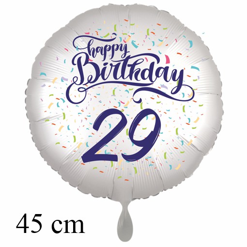 Luftballon zum 29. Geburtstag mit Helium, Happy Birthday - Konfetti