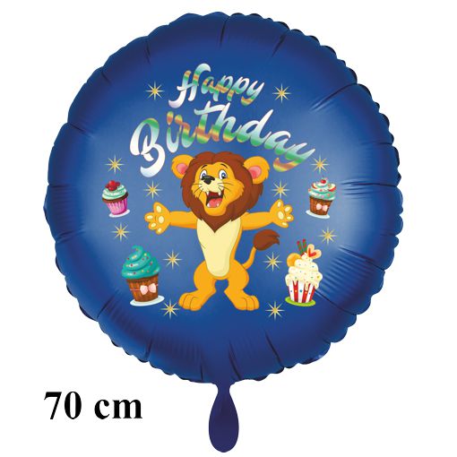 Happy Birthday großer Luftballon mit Helium zum Kindergeburtstag - Löwe, satinblau