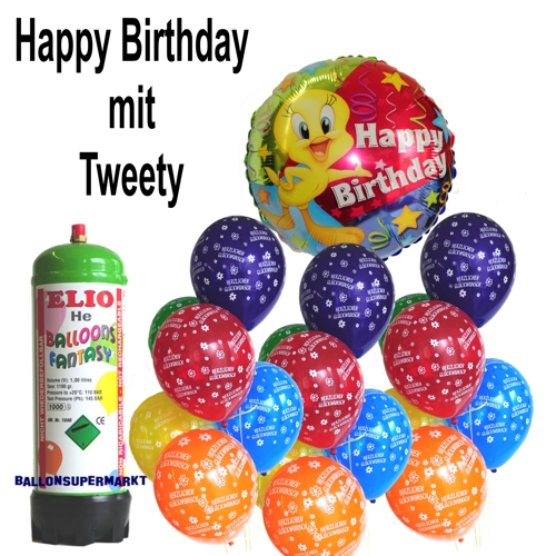 Happy Birthday mit Tweety: Luftballons Helium Set. Herzlichen Glückwunsch