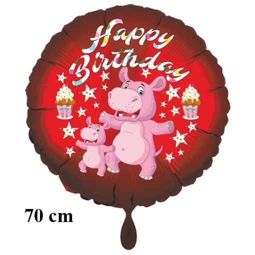 Happy Birthday Nilpferd großer Luftballon mit Helium zum Kindergeburtstag