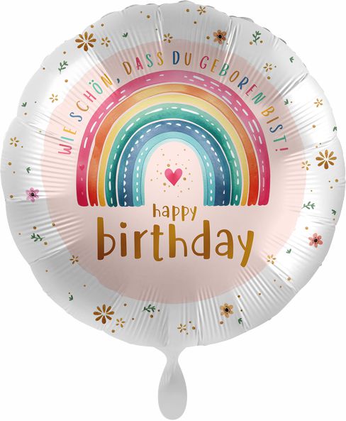 Folienballon zum Geburtstag Happy Birthday Rainbow, wie schön, dass du geboren bist
