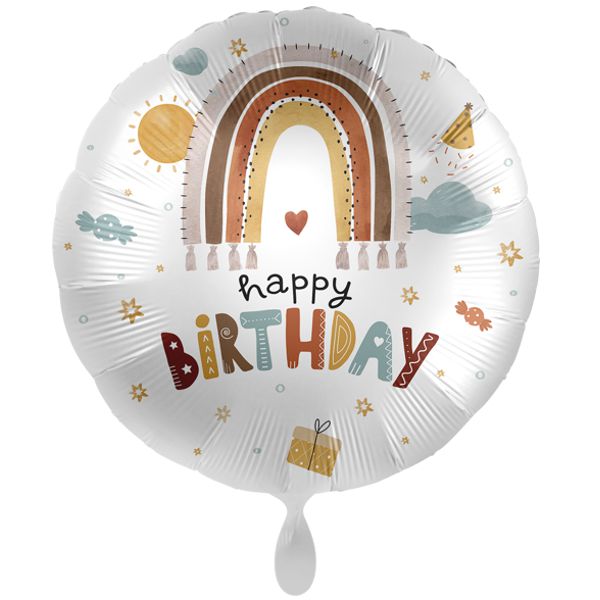 Folienballon zum Geburtstag Happy Birthday Rustic Rainbow, wie schön, dass du geboren bist