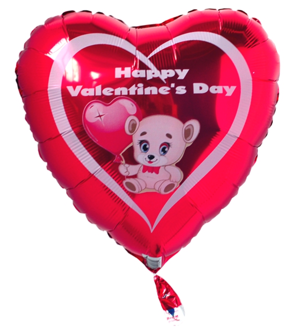Happy Valentines Day, Bärchen-Luftballon, Liebesgrüße und Liebesbotschaften mit Ballons der Liebe im Versand vom Ballonsupermarkt