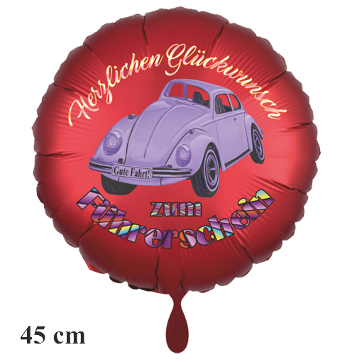 Herzlichen Glückwunsch zum Führerschein! Satinroter Luftballon , 45 cm, mit Helium