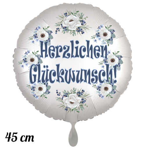 Herzlichen Glückwunsch Luftballon satinweiß, 45 cm