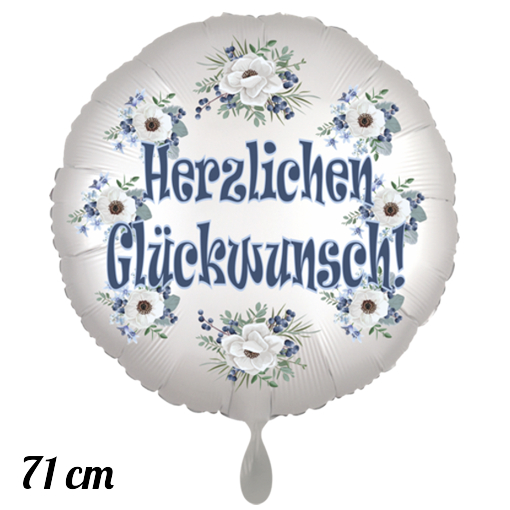 Herzlichen Glückwunsch Luftballon satinweiß, 71 cm
