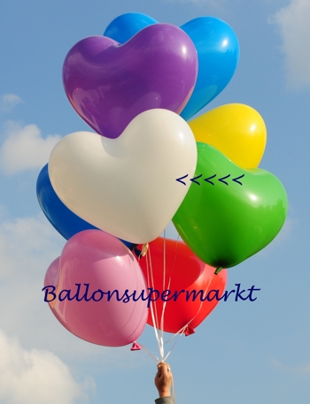 Herzluftballon weiß, groß, 60 cm Durchmesser, 170 cm Umfang, mit Ballongas Helium