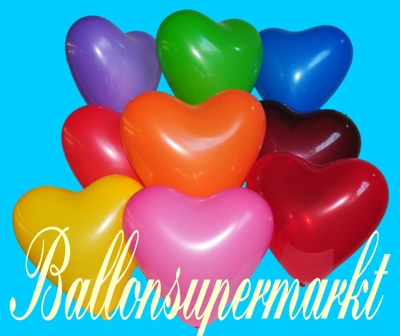 Bunte Herzluftballons, Luftballons in Herzform in verschiedenen Farben