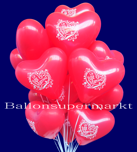 Just-Married-Herzluftballons-Rot-Ballons-Helium-Hochzeit-Set