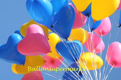 Herzluftballons in bunten Farben, 30 cm Ballons in Herzform mit Ballongas Helium