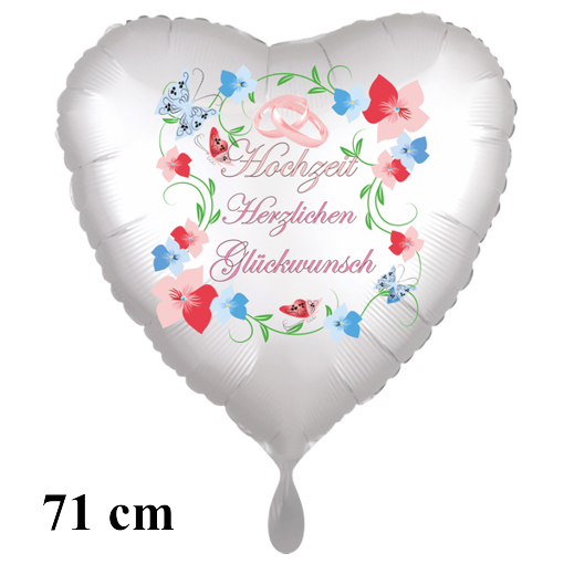 71 cm Folienballon: Hochzeit - Herzlichen Glückwunsch. Geschenk-Luftballon zur Hochzeit-Dekoration