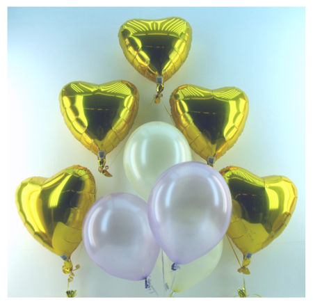 Ballons Hochzeit, Bouquet 3, Folienballons in Gold und Latexballons Perlmutt mit Ballongas