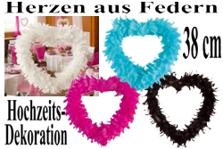 Dekoration Hochzeit, Herzen aus Federn