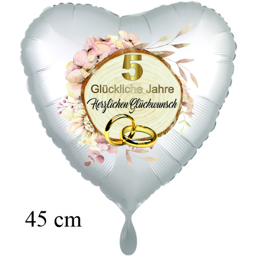 Zur Hözernen Hochzeit, Herzballon, 45cm, satin de luxe, weiss