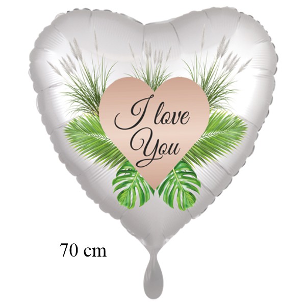 I Love You - Herz, Herzluftballon aus Folie, satinweiss, 70 cm