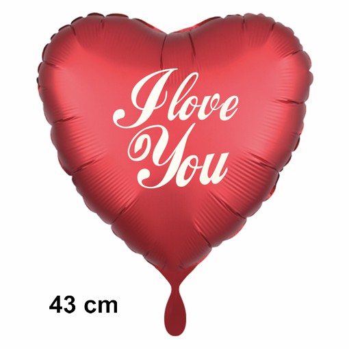 I love you. Herzluftballon aus Folie, satin de luxe, rot 43cm