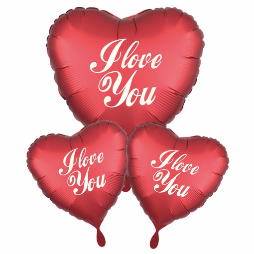 I love you. Bouquet aus Herzluftballons aus Folie, satin de luxe, rot Valentinstag-Bouquet