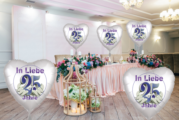 in Liebe 25 Jahre - große Herzluftballons Silberne Hochzeit