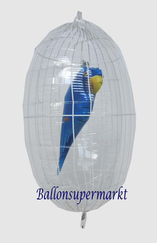 Insider Luftballon, transparenter PVC-Luftballon mit einem blauen Papagei-Luftballon im Inneren