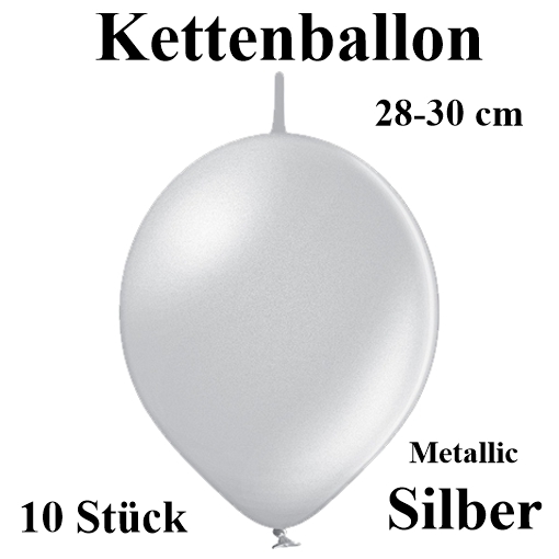 Girlandenballon, Kettenballon, Verbindungsballon, Silber-Metallic, 28-30 cm