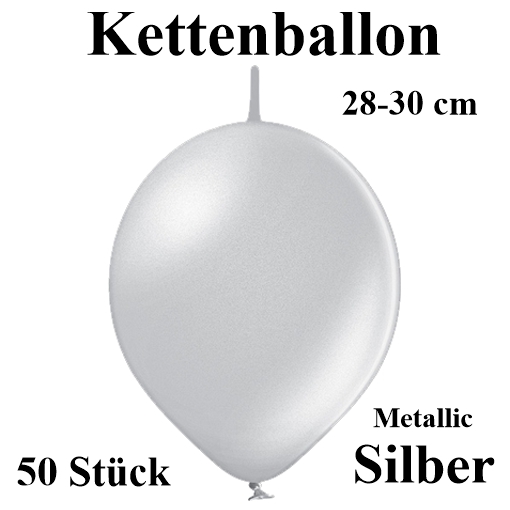 Girlandenballon, Kettenballon, Verbindungsballon, Silber-Metallic, 28-30 cm