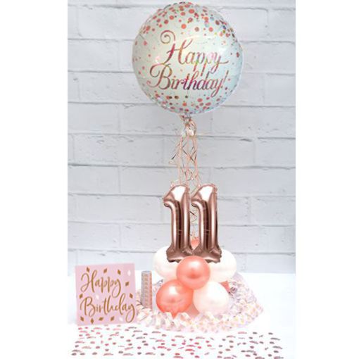 Partydeko-Set zum 11. Geburtstag in Rosegold, Happy Birthday