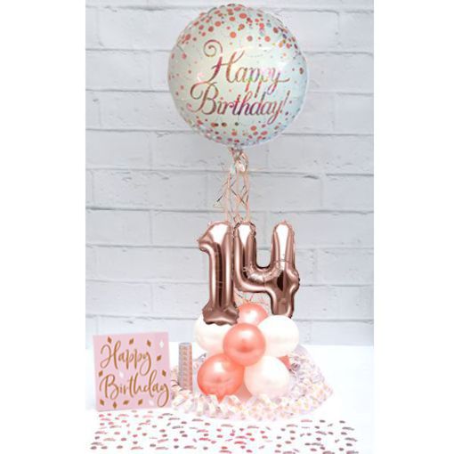 Partydeko-Set zum 14. Geburtstag in Rosegold, Happy Birthday