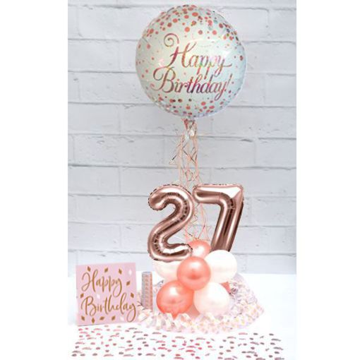 Partydeko-Set zum 27. Geburtstag in Rosegold, Happy Birthday