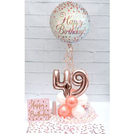 Partydeko-Set zum 49. Geburtstag in Rosegold, Happy Birthday