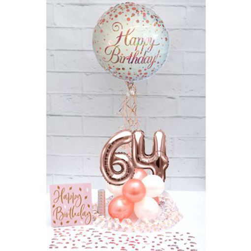 Partydeko-Set zum 64. Geburtstag in Rosegold, Happy Birthday