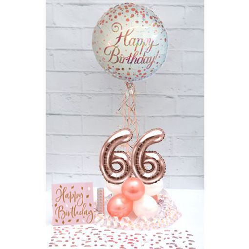 Partydeko-Set zum 66. Geburtstag in Rosegold, Happy Birthday