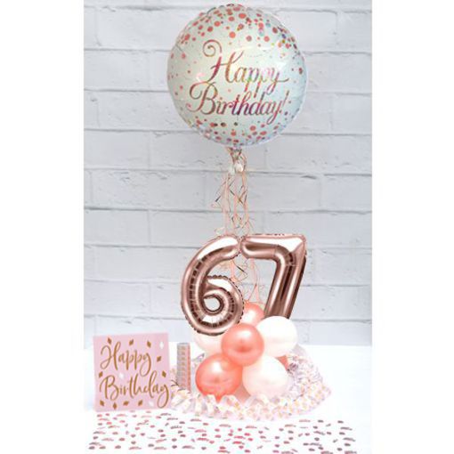 Partydeko-Set zum 67. Geburtstag in Rosegold, Happy Birthday