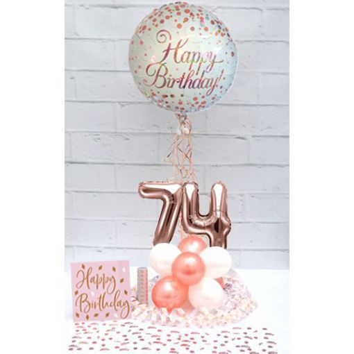 Partydeko-Set zum 74. Geburtstag in Rosegold, Happy Birthday