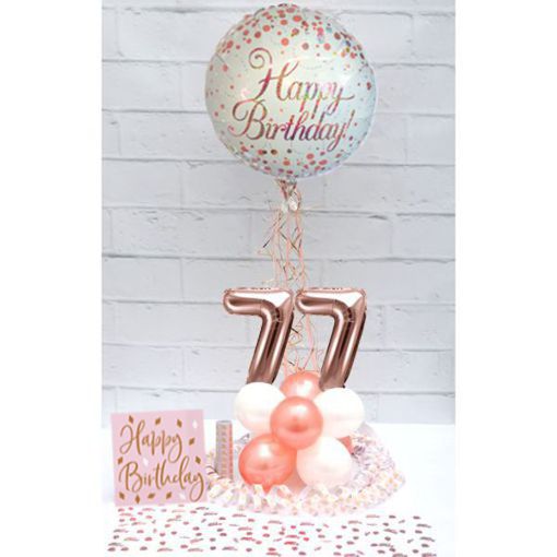 Partydeko-Set zum 77. Geburtstag in Rosegold, Happy Birthday