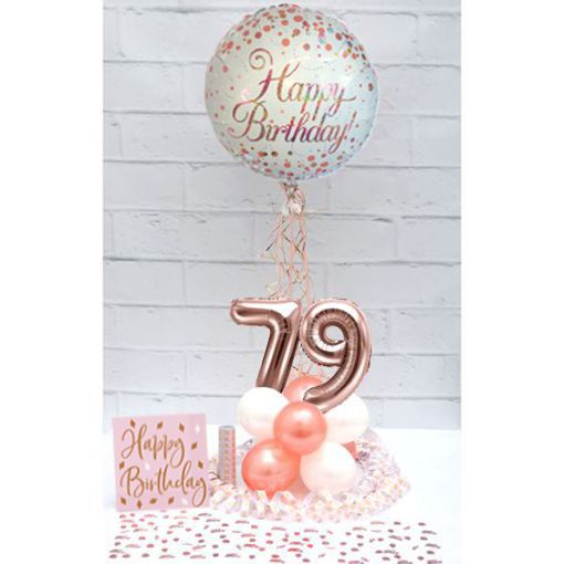 Partydeko-Set zum 79. Geburtstag in Rosegold, Happy Birthday