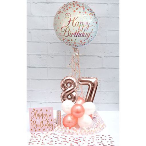 Partydeko-Set zum 87. Geburtstag in Rosegold, Happy Birthday