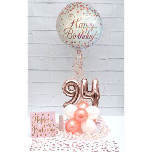 Partydeko-Set zum 94. Geburtstag in Rosegold, Happy Birthday