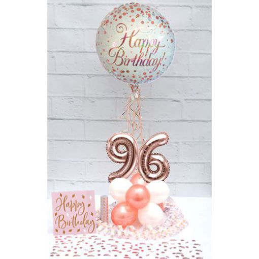 Partydeko-Set zum 96. Geburtstag in Rosegold, Happy Birthday