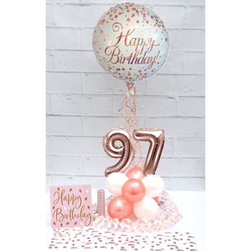 Partydeko-Set zum 97. Geburtstag in Rosegold, Happy Birthday