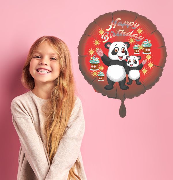 Ballongruss: Luftballon aus Folie mit Happy Birthday Panda Bären