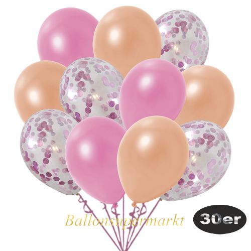 Partydeko Luftballon Set 30er, konfetti-luftballons-30-stueck-rosa-konfetti-und-metallic-rose-metallic-lachs-30-cm
