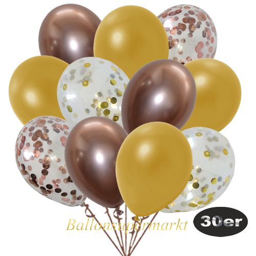 Partydeko Luftballon Set 30er, konfetti-luftballons-30-stueck-rosegold-konfetti-gold-konfetti-und-metallic-gold-chrome-rosegold-30-cm