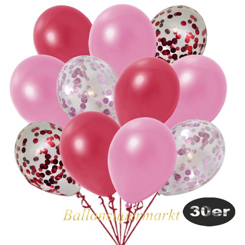 Partydeko Luftballon Set 30er, konfetti-luftballons-30-stueck-rot-konfetti-rosa-konfetti-und-metallic-rot-metallic-rose-30-cm