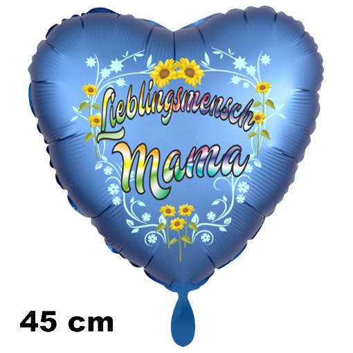 Lieblingsmensch Mama. Herzluftballon, Folie, satinblau, 45 cm