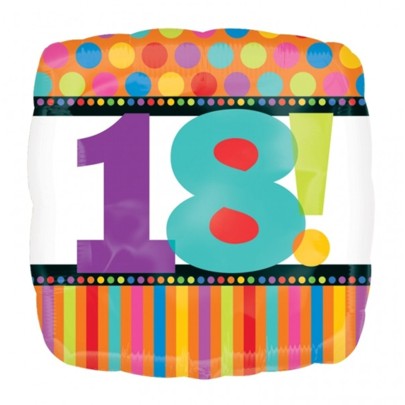 Folienballon 18. Geburtstag, Luftballon aus Folie, Happy 18TH Birthday, Dots and Stripes